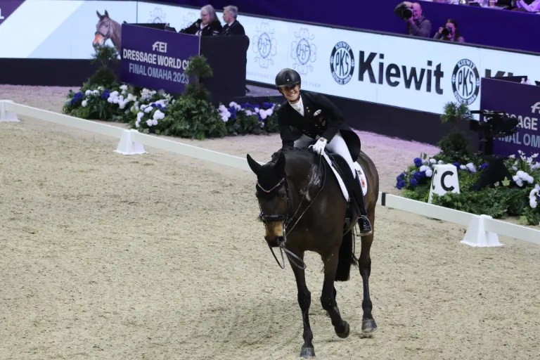 Jessica von Bredow-Werndl and 16-year-old Trakehner mare TSF Dalera BB of Germany defend their title at the FEI World Cup Finals with an amazing score of 90.482%. Photo by Chelsey Burris