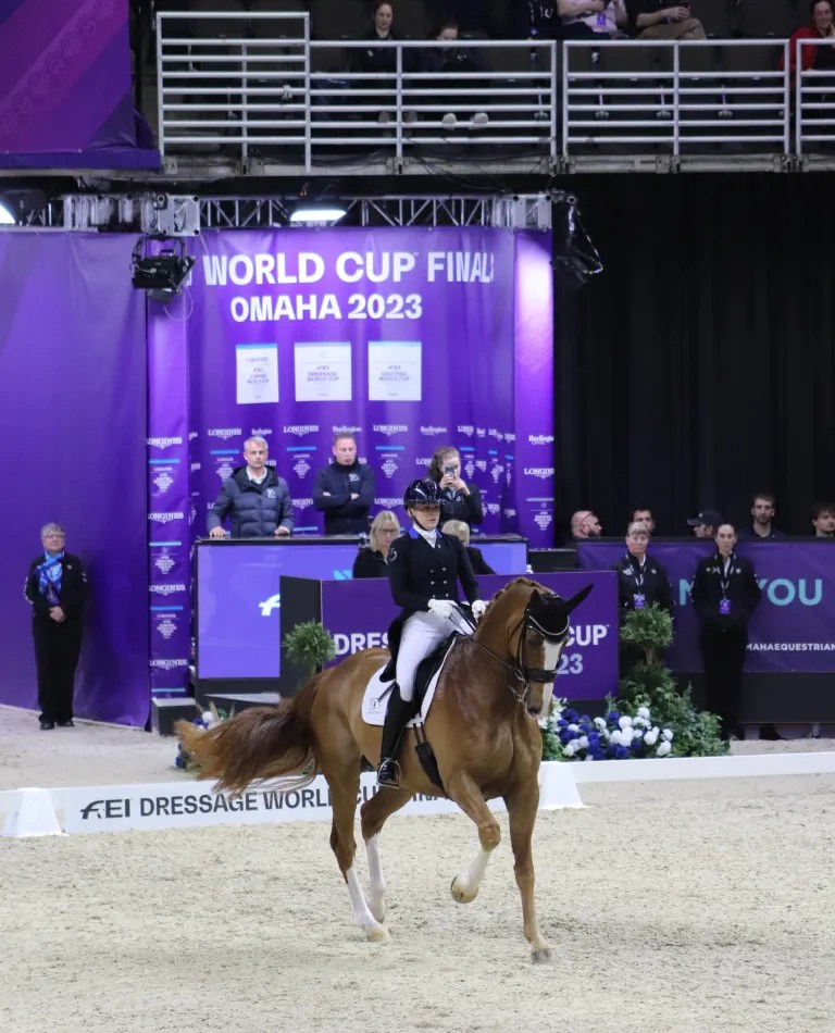 Nanna Skodborg Merrald, from Denmark, earned second place honors with a 87.146% aboard Blue Hors Zepter. Photo by Chelsey Burris